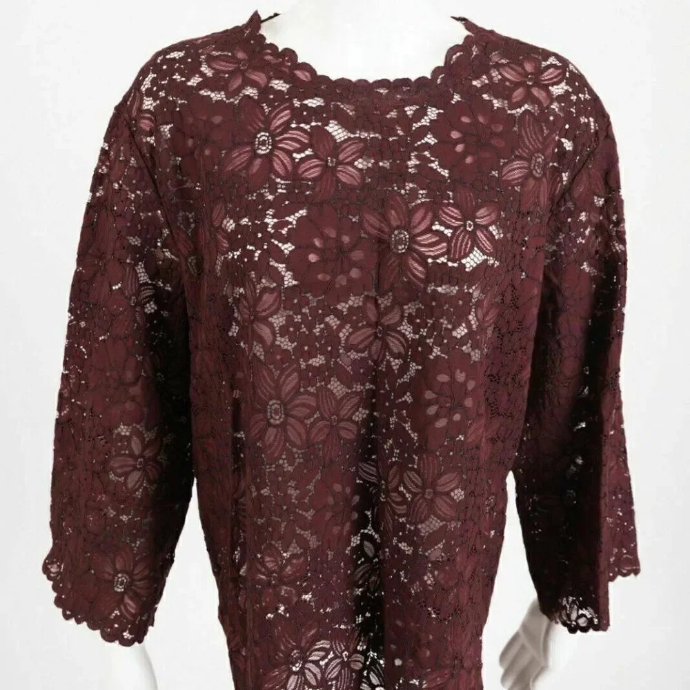 Zara Womens Lace Blouse Shirt Top M Medium Floral